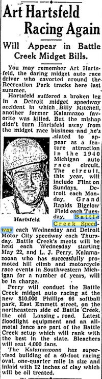 Battle Creek Speedway - May 1940 Art Hartsfield